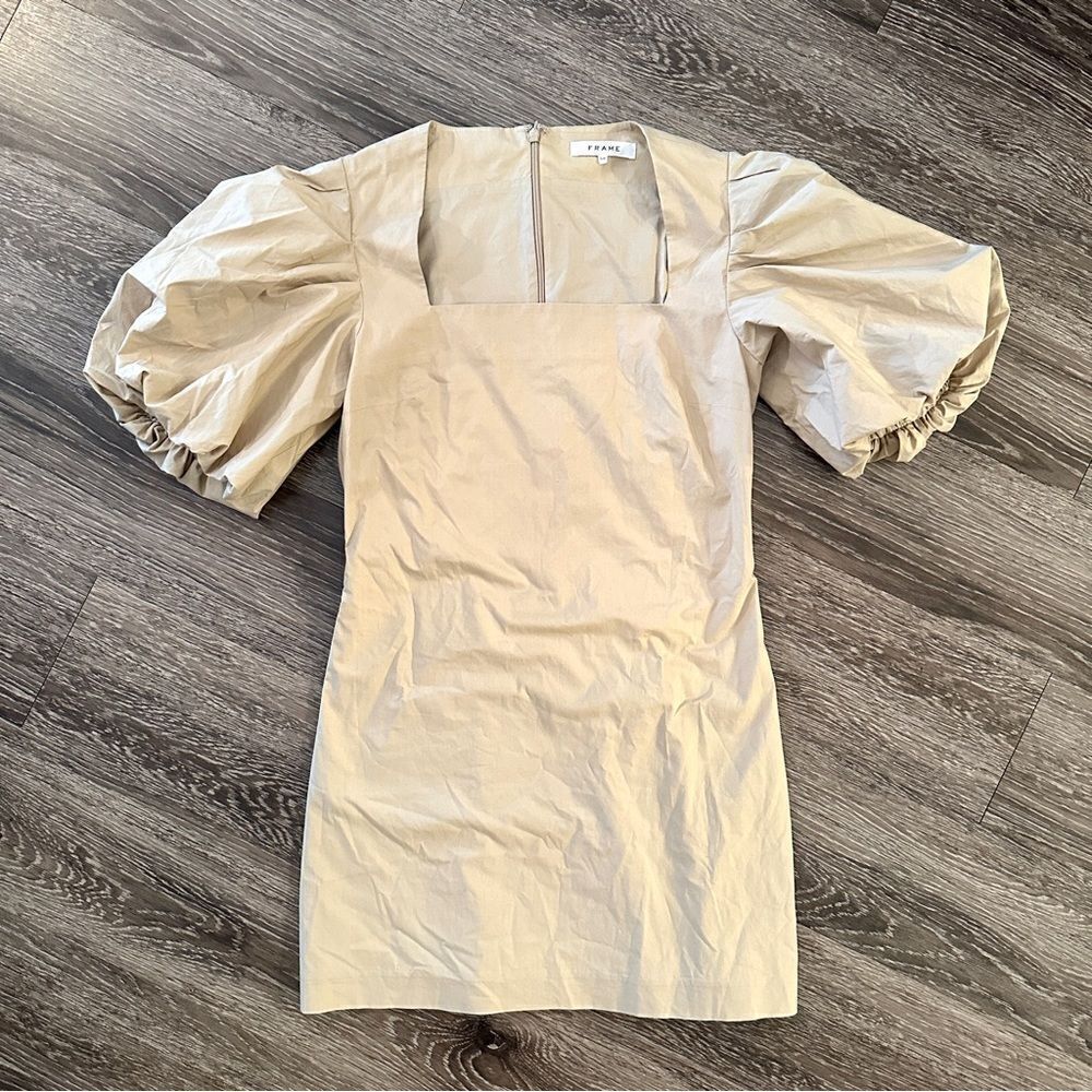 FRAME Nina Puff Sleeve Cotton Poplin Mini Dress